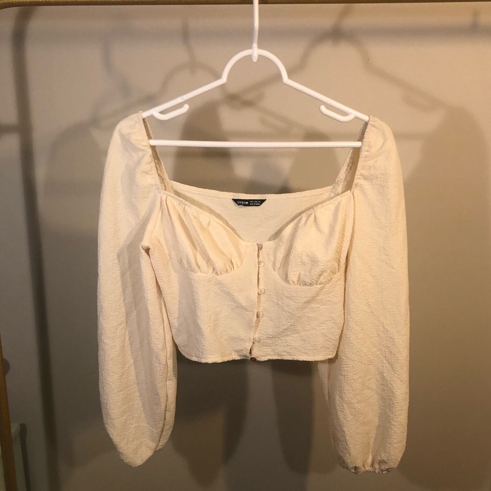 Shein cream cropped long sleeve top